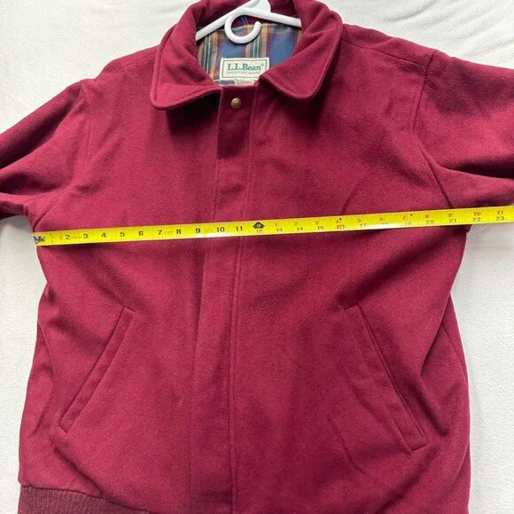 Vintage 80s LL Bean Plaid Lined Wool Bomber Jacket Coat Mens Size Large Red READ - Picture 12 of 16